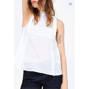 ZARA White Eyelet Cotton Blouse with Beaded Hem Size S